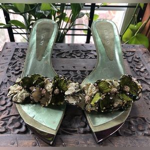 LUICHINY Beaded Flower Silver Tip High Heel Shoe Size 9